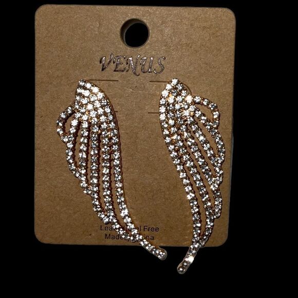 Pink Gold Angel Wing Earrings - Picture 7 of 7